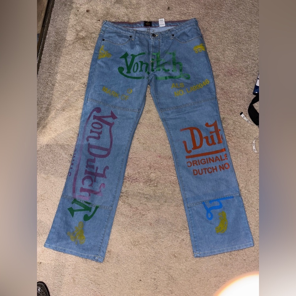 Von Dutch Graphic Colorful Wide Leg Women’s Jeans Sz 15​​